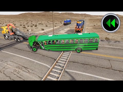 Reverse Cars vs Double Rails - Truck Rescue Bus Cars - BeamNG Drive