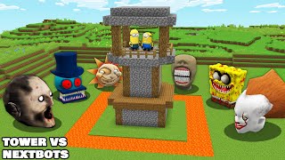 MONSTERS & NEXTBOTS vs TOWER SECURITY BASE of Minions in minecraft - Challenge gameplay