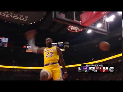 LeBron James epic back to back dunks   first points as a Laker! 4 dunks in a row