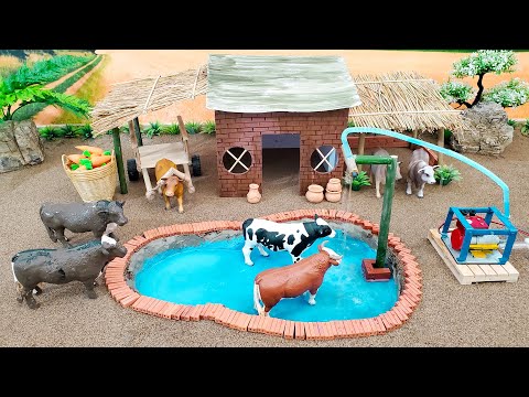 DIY making mini Water Pumb with Bamboo Pipe to shower of Cows - Barn Animals - Mini Gaby