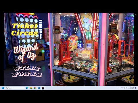 Playing 3 COIN PUSHERS - Ticket Circus, Wizard of Oz & Willy Wonka - Winning Tickets at the Arcade