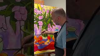 A short montage of Angus painting a still life of tulips