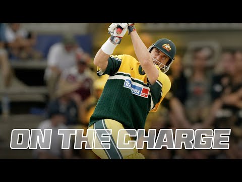 Matthew Hayden advancing down the pitch at pace bowlers