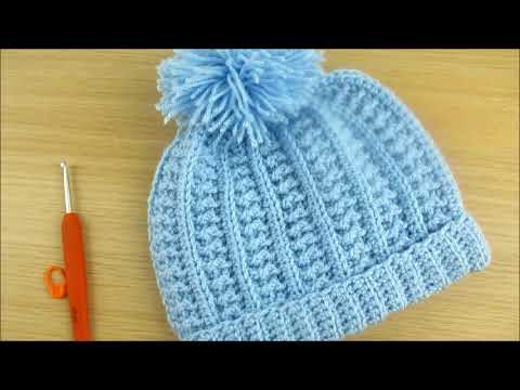 Crochet baby hat 6-12 months with Pom Pom