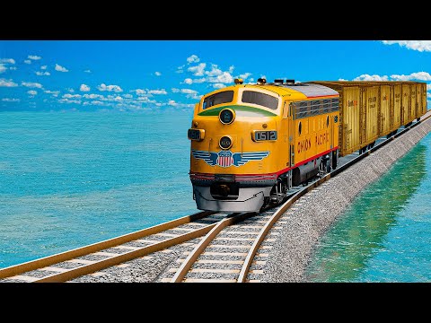 Colorful Train vs Double Train vs Wide Impossible Weird Rail Track Crossing Deepwater | BeamNG.drive