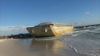 Barge Washes Ashore at St Andrews State Park, Panama City Beach FL May 24 2017