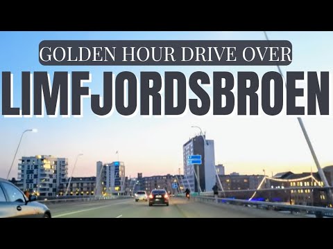 Peaceful Sunset Drive in Denmark | Nørresundby to Aalborg City via Limfjordsbroen Bridge | 4K