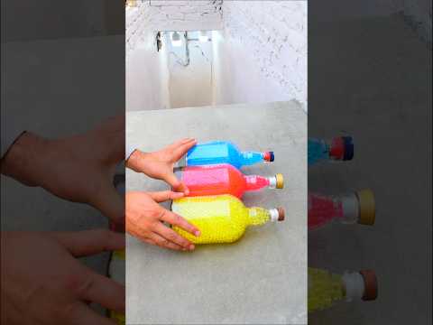 Yellow Blue & Red Breaking glass bottle ⚠️🔥 Crushing Crunchy & Soft Things #shorts #asmr #satisfying