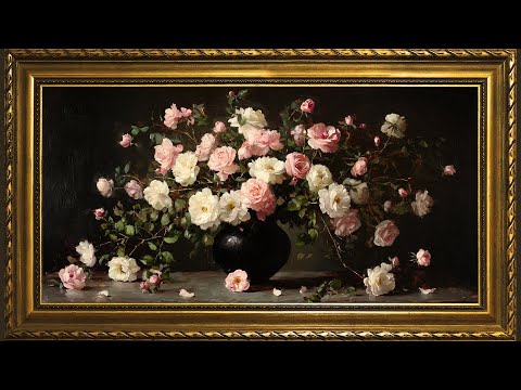 Valentine Roses Collection, Vintage Oil Paintings | Gold Framed TV Art Slideshow with Music