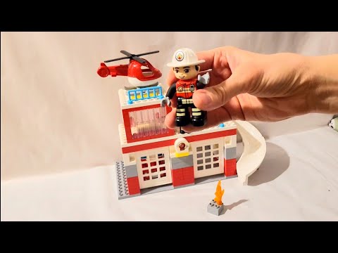 Lego Duplo remiza. Strażacy Marek i Beata gaszą pożar i poznają przeciwieństwa. Nauka Angielskiego.