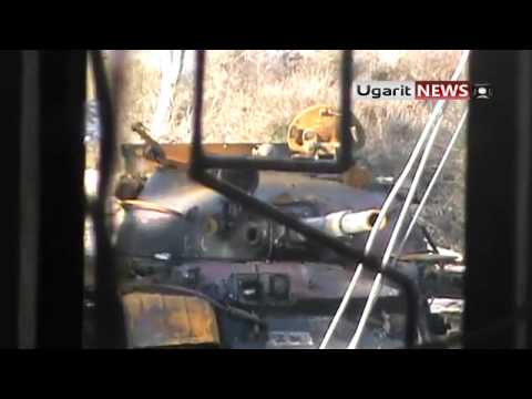 تدمير دبابة تي 72 بعد استهدافها من قبل كتيبة الفاروق في حي بابا عمرو في مدينة حمص