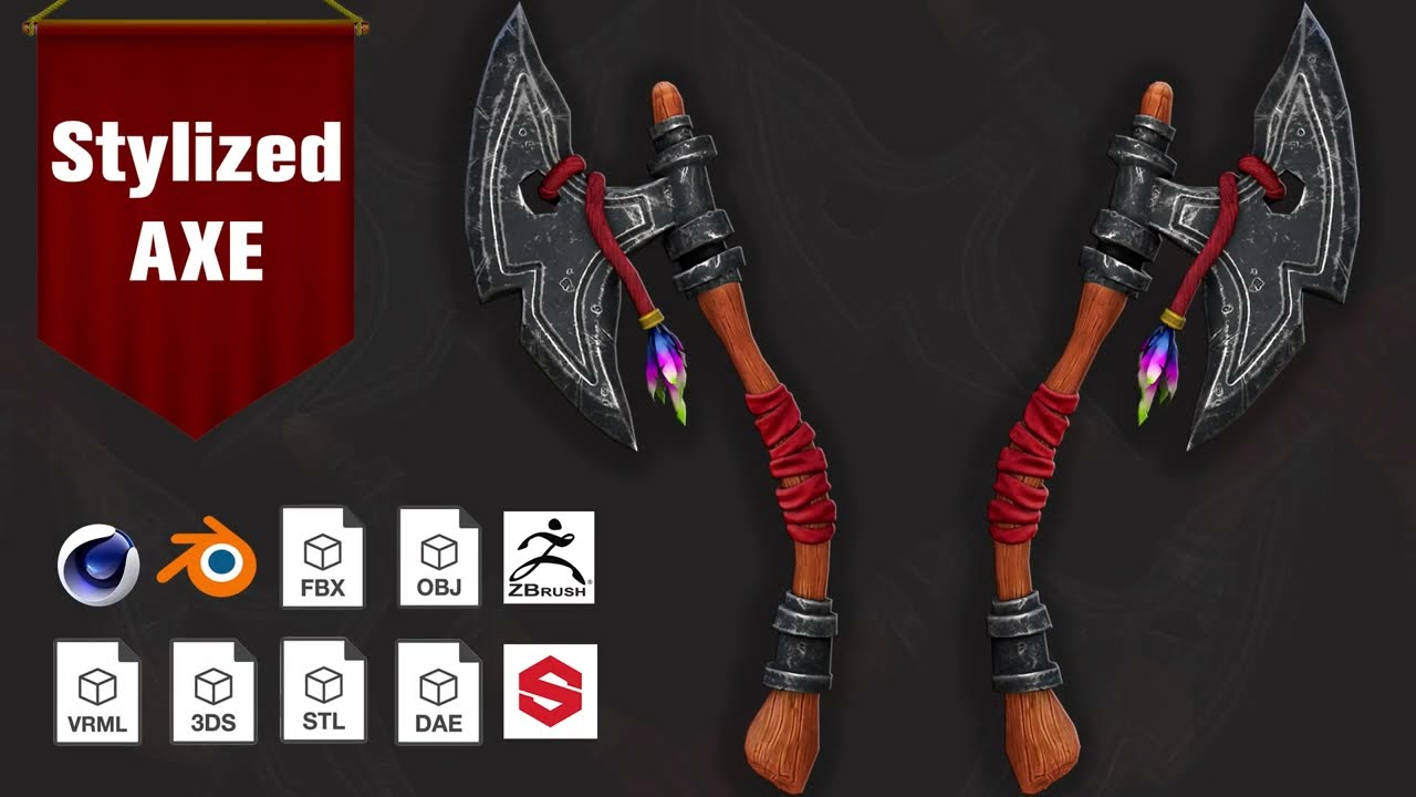 Ascia stilizzata Low-poly Modello 3D