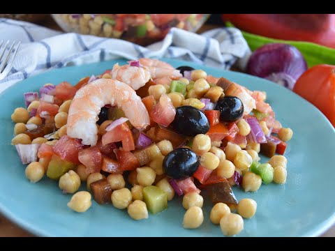 ENSALADA DE GARBANZOS Y LANGOSTINOS MUY FÁCIL