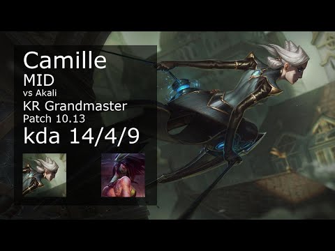 Camille vs Akali Mid - KR Grandmaster 14/4/9 Patch 10.13 Gameplay // [롤] 카밀 vs 아칼리 미드