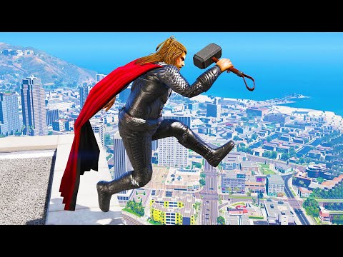 THOR Jumping off Highest Buildings In GTA 5 - Funny Moments & Fails, Gameplay