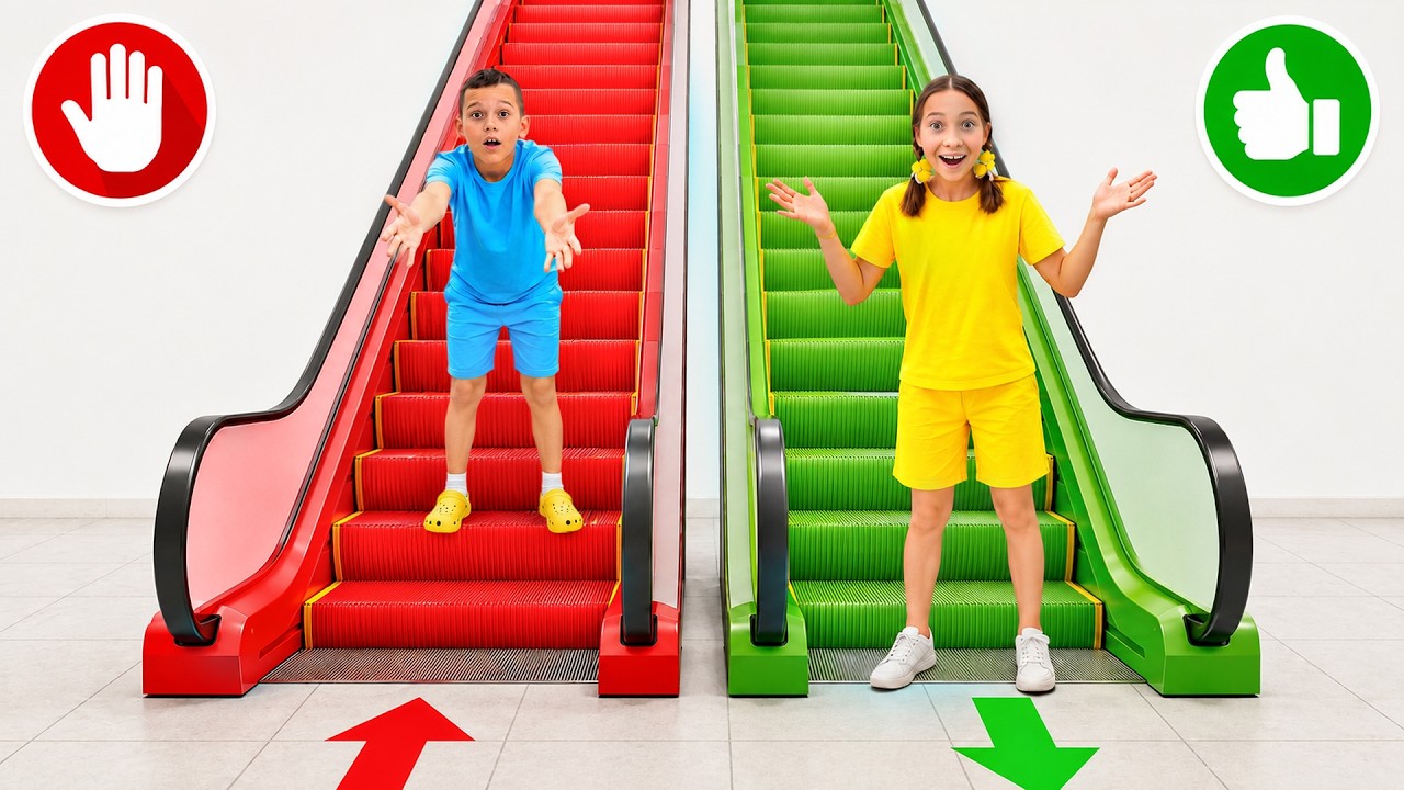 Sofia and Max Learn Escalator Safety Rules for Kids