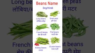 Beans Vegetables Name in English and Hindi | Beans Vegetables Name learning for kids #vegetables