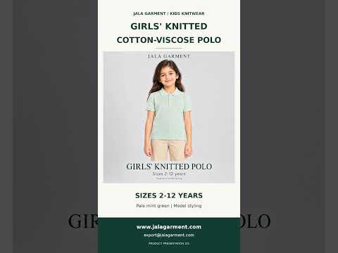 Girls' Cotton-Viscose Short-Sleeve Knitted Polo - Pale Mint Green video 6