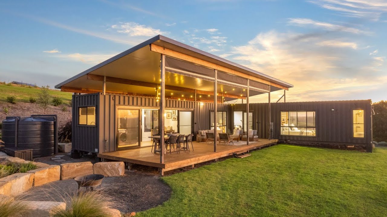 L-Shaped Container House - Rural Charm