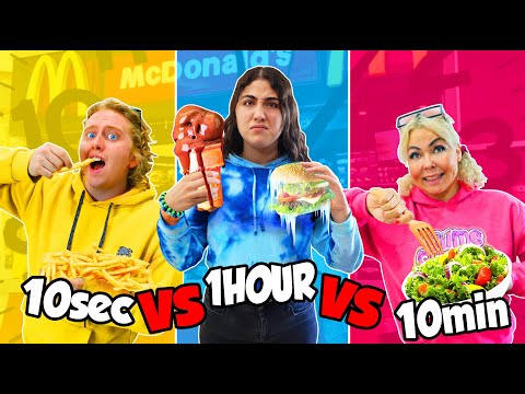 You have 10 SEC VS 1 MINUTE VS 1 HOUR to eat the FAST FOOD CHALLENGE!