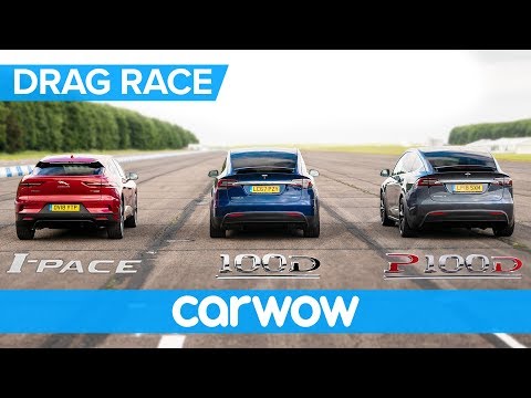 Jaguar I-Pace vs Tesla Model X 100D & P100D - DRAG RACE, ROLLING RACE AND BRAKE TEST