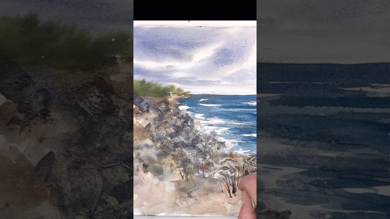 Easy watercolor coastal rocks! #watercolorpainting