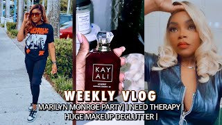 WEEKLY VLOG: MARILYN MONROE PARTY| REALIZING I NEED THERAPY | HUGE MAKEUP DECLUTTER | Ft. Sofeelwigs
