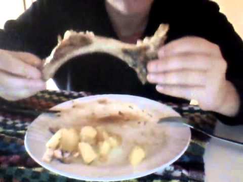 ASMR Eating pork chop and roast potatoes
