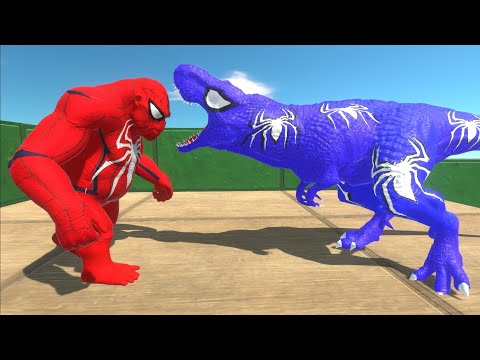BLUE SPIDER MAN T-REX DEATH RUN - ANIMAL REVOLT BATTLE SIMULATOR || tauPlays sims eps98