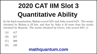 Question 05 2020 CAT IIM Quantitative Ability Slot 3 In the final examination, Bishnu scored 52%