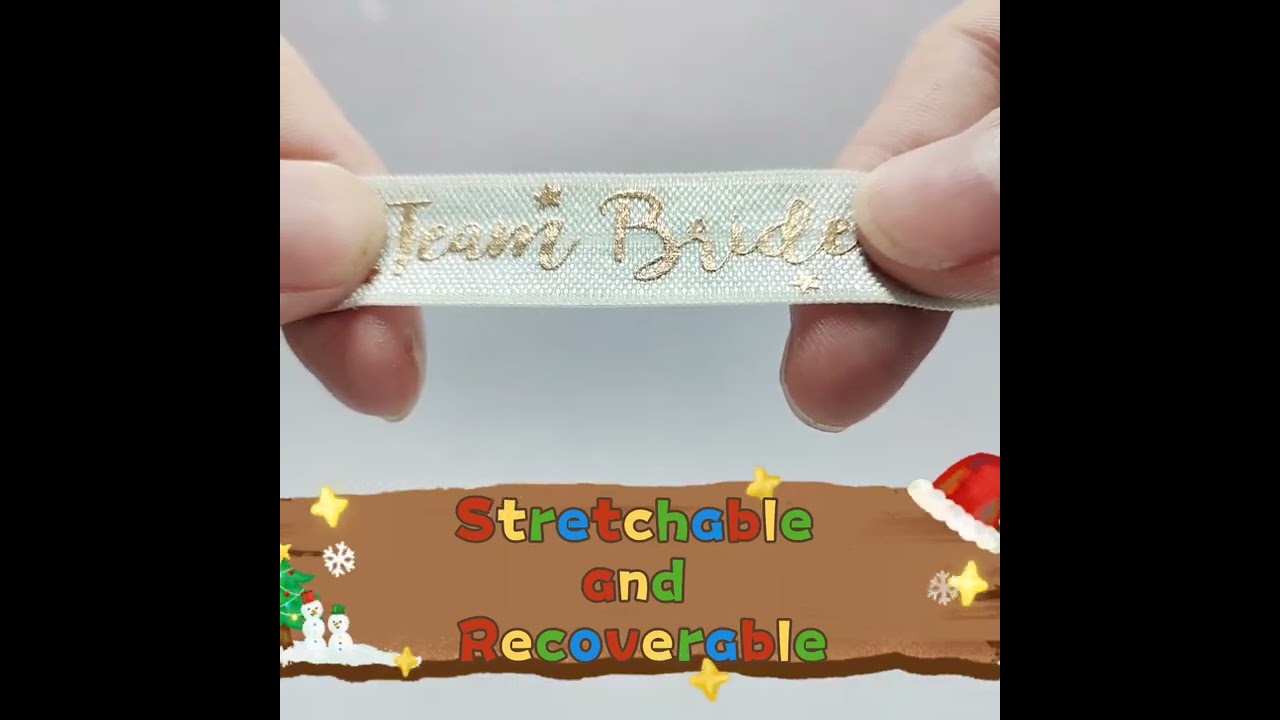 15mm gold foil team bride fold over elastic ribbon