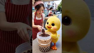 Little Duck brings a milk tea bucket to friends! Sharing it in the bedroom, Dad watches warmly!
