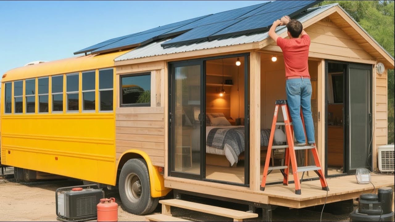 Man Transforms a Rusty School Bus Into Dream Family home | Complete Build by @skoolievanblog‬