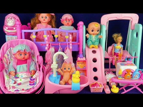 10 Minutes Satisfying with Unboxing Pink Doll Bed & Slide Play Set Review Toys | ASMR 