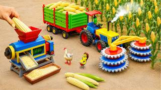 DIY Mini Tractor Corn Harvester 🌽 Making Duck Feed from Fresh Corn | HP Mini
