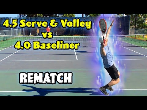 NTRP 4.5 vs 4.0 Men's singles tennis match highlights [Serve & Volley vs Baseliner] (REMATCH)