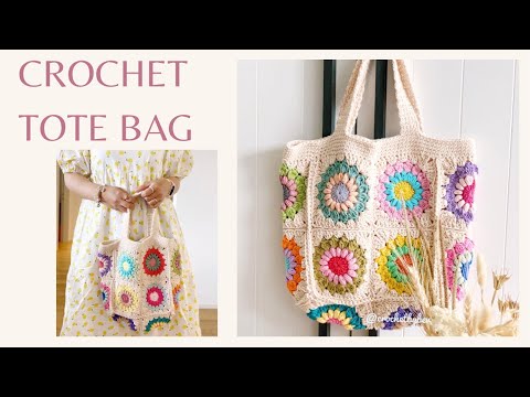 CROCHET TOTE BAG | SUNBURST GRANNY SQUARE BAG | CROCHET BY BEV