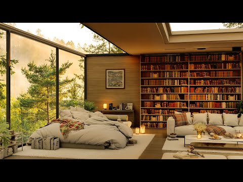 🌤️Relax in The Golden Dawn Light in Cozy Forest Bedroom With Weekend Jazz | Piano Music for Relaxing