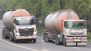 Download lagu Japanese Trucks in Indonesia Climbing Uphill with Heavy Loads, Cement Tanker Trailers Crawling mp3