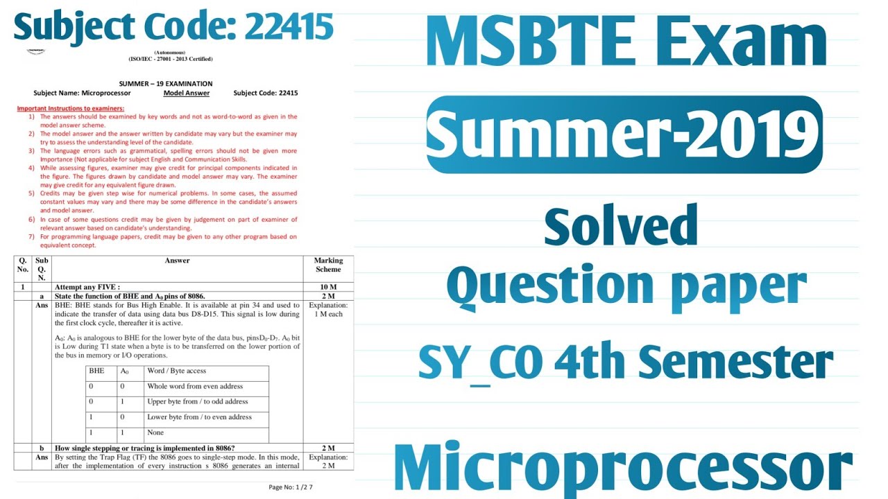22415 Summer 2019 model answer | microprocessor Solved question paper 2019 | TY_CO 4th Semester