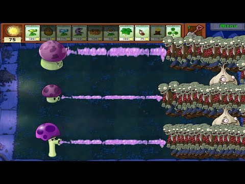 1 Fume Shroom vs. 1 Scaredy Shroom vs. 1 Puff Shroom vs. 9999 Zombies - Plants vs Zombies
