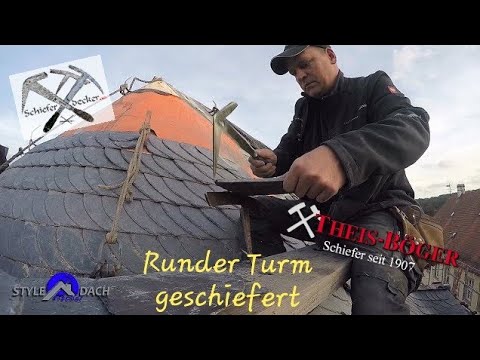 Round tower in Old German style roofing - slate from Theis Böger - slate roofers from Saxony