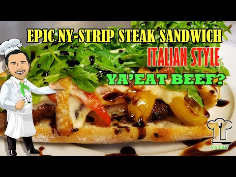 EPIC NY-STRIP  🥩 STEAK 🥖 SANDWICH ITALIAN STYLE RECIPE with Peppers, Onions, Provolone, & Arugula