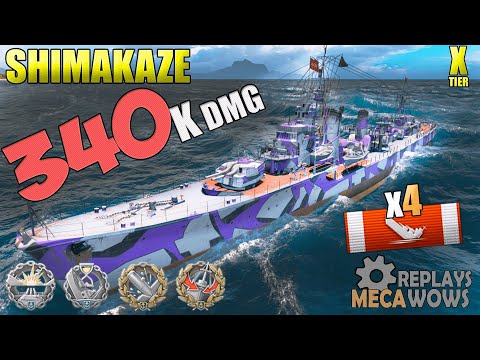 Shimakaze Style 4 Kills 340k Damage | World of Warships Gameplay