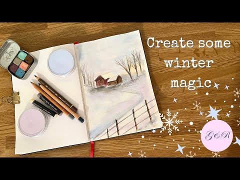 Magical mixed media winter landscape | Easy mixed media tutorial for beginners
