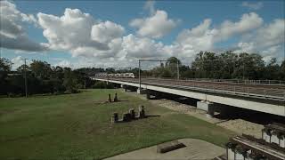 Queensland Rail NGR works run DK44 over North Pine River past Leis Park to Lawnton on Sat Mar 15.