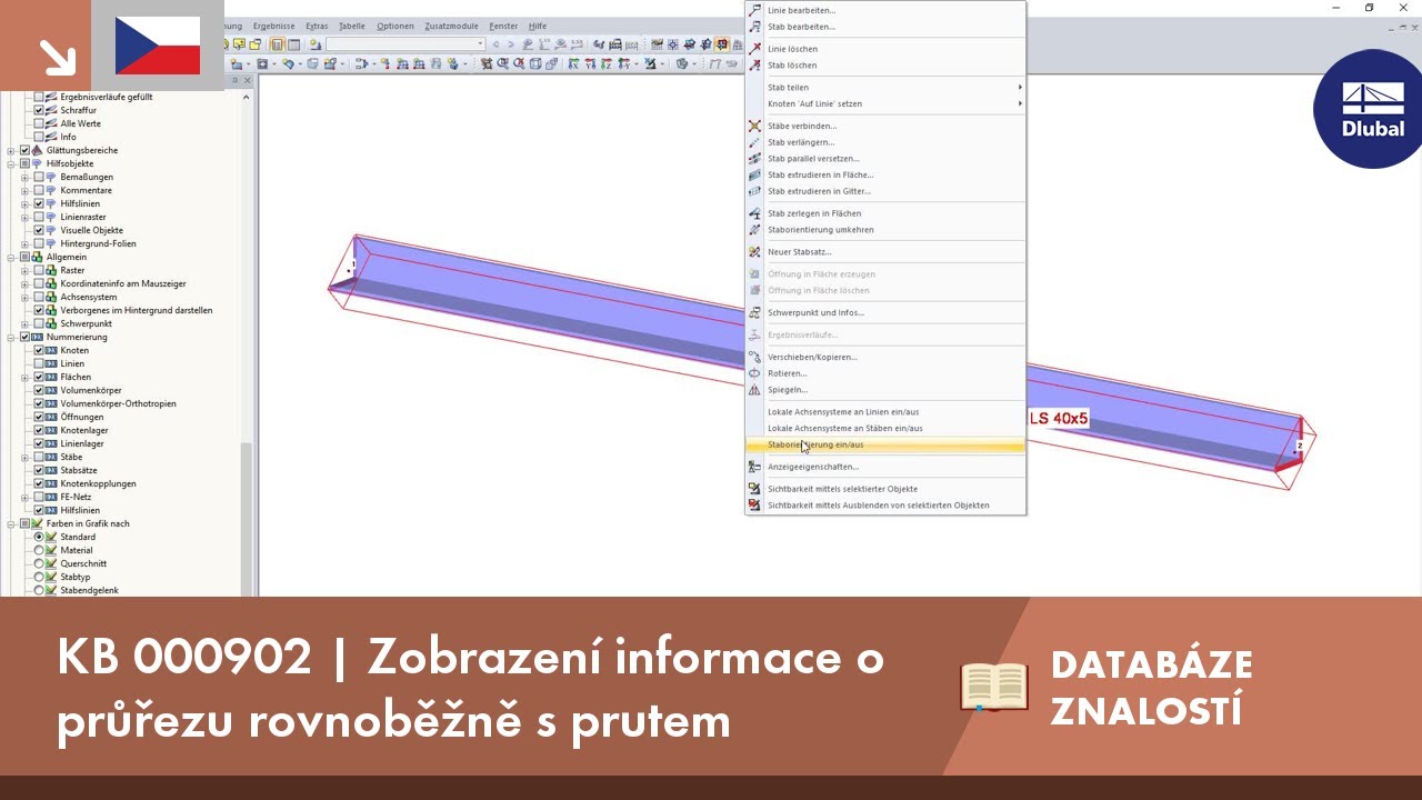 KB 000902 | Zobrazení informací o průřezu rovnoběžně s prutem