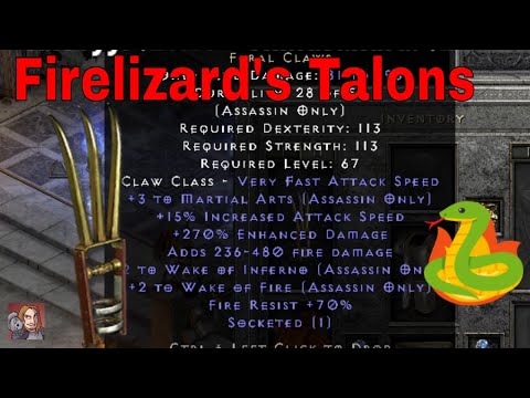 D2R Unique Items - FireLizard's Talons (Feral Claws)