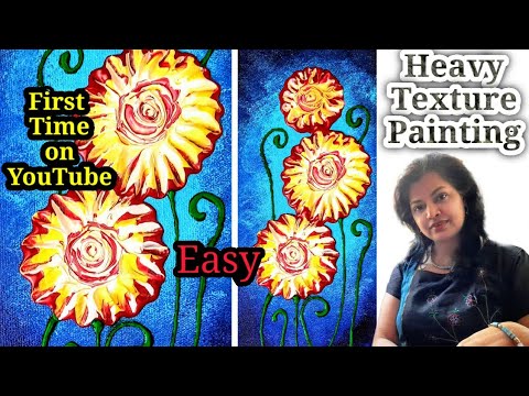 Heavy Texture Painting of flowers with palette knife / Easy abstract acrylic tutorial for beginners