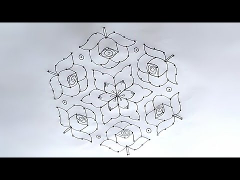 simple and easy Rose Rangoli with 15-8 dots|beautiful chukkala muggulu|pulli kolam|by my rangoli